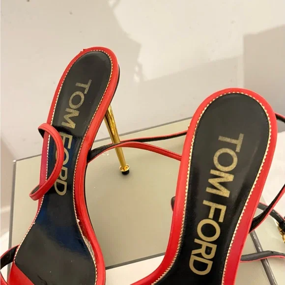 Tom Ford Red and Gold Strappy Heels - Picture 5 of 6